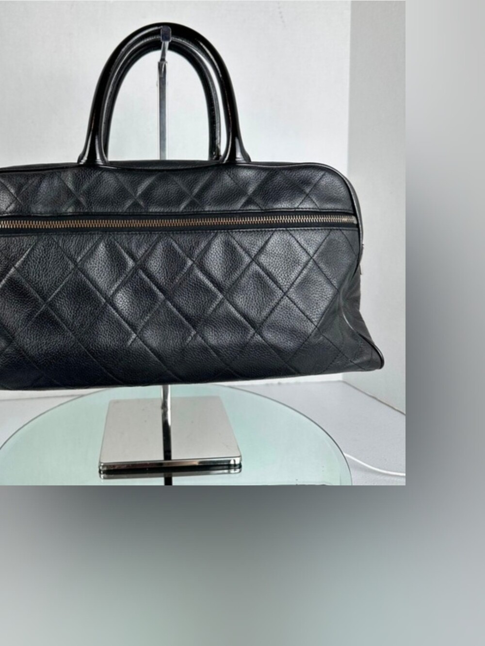 CHANEL Black Quilted Caviar Leather Logo Boston Bag - Picture 2 of 11